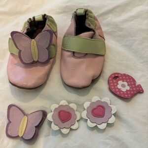 Robeez pink and green leather baby shoes